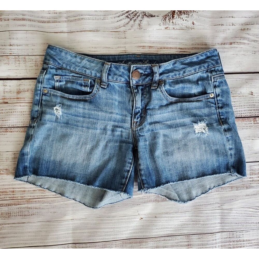 6 American Eagle Distressed Denim Ripped Cut Off Jean Shorts AE Blue Jeans Raw